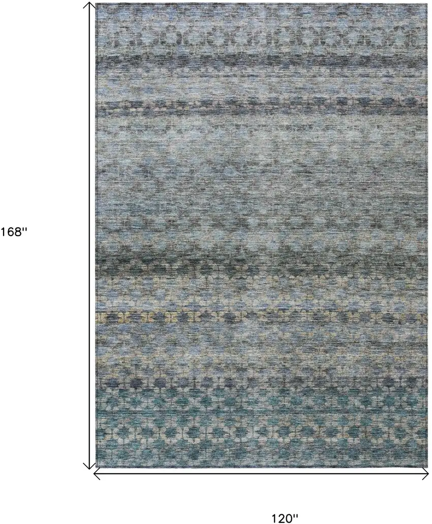 Teal Blue Light Blue And Gray Striped Washable Indoor Outdoor Area Rug Photo 3
