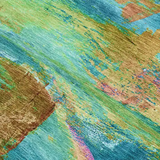 Teal Blue Lime Green And Blush Abstract Washable Indoor Outdoor Area Rug Photo 4