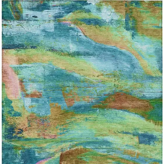 Teal Blue Lime Green And Blush Abstract Washable Indoor Outdoor Area Rug Photo 8