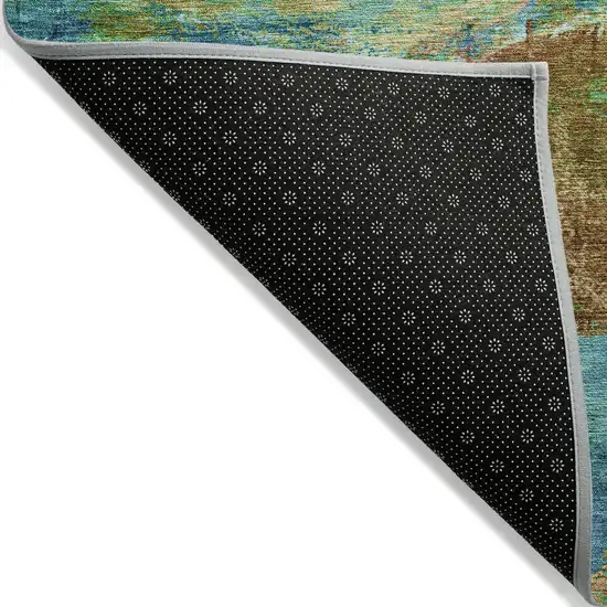 Teal Blue Lime Green And Blush Abstract Washable Indoor Outdoor Area Rug Photo 9