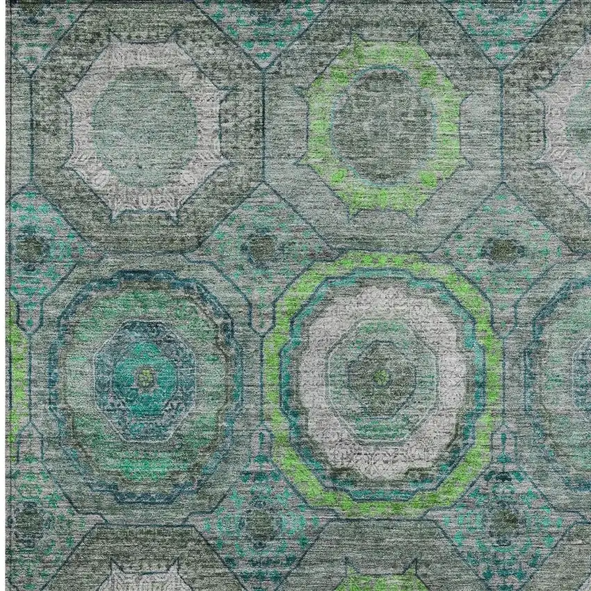 Teal Blue Lime Green And Charcoal Geometric Washable Indoor Outdoor Area Rug Photo 3