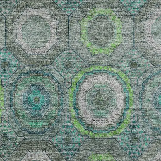 Teal Blue Lime Green And Charcoal Geometric Washable Indoor Outdoor Area Rug Photo 4