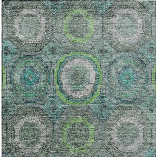 Teal Blue Lime Green And Charcoal Geometric Washable Indoor Outdoor Area Rug Photo 3