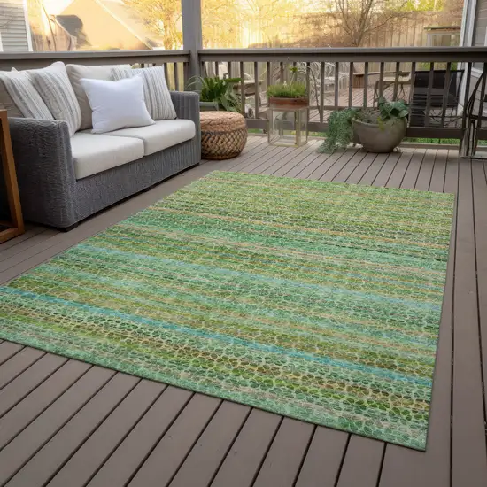 Teal Blue Lime Green And Coral Striped Washable Indoor Outdoor Area Rug Photo 7