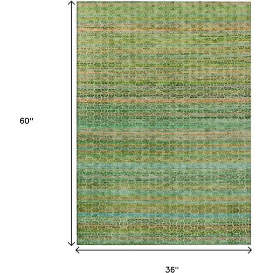 Teal Blue Lime Green And Coral Striped Washable Indoor Outdoor Area Rug Photo 8