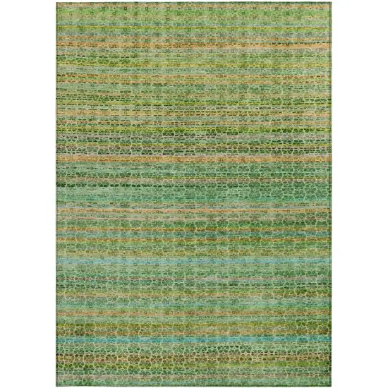 Teal Blue Lime Green And Coral Striped Washable Indoor Outdoor Area Rug Photo 3