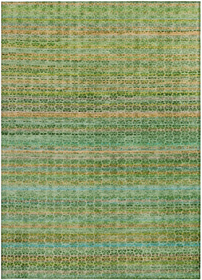 Teal Blue Lime Green And Coral Striped Washable Indoor Outdoor Area Rug Photo 3