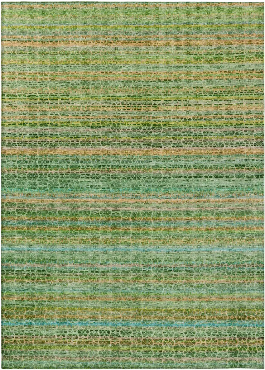 Teal Blue Lime Green And Coral Striped Washable Indoor Outdoor Area Rug Photo 1