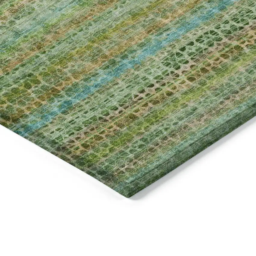 Teal Blue Lime Green And Coral Striped Washable Indoor Outdoor Area Rug Photo 5