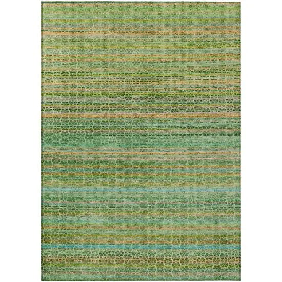 Teal Blue Lime Green And Coral Striped Washable Indoor Outdoor Area Rug Photo 1