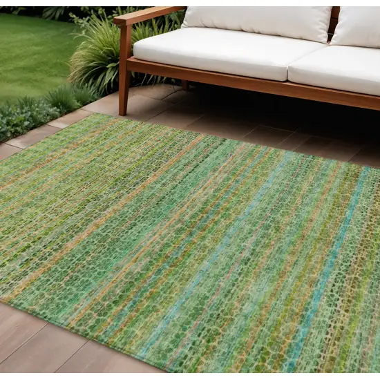 Teal Blue Lime Green And Coral Striped Washable Indoor Outdoor Area Rug Photo 2