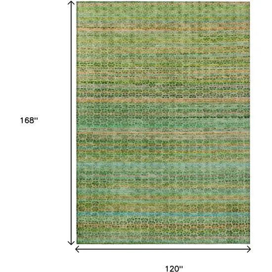 Teal Blue Lime Green And Coral Striped Washable Indoor Outdoor Area Rug Photo 9