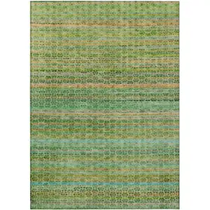 Photo of Teal Blue Lime Green And Coral Striped Washable Indoor Outdoor Area Rug