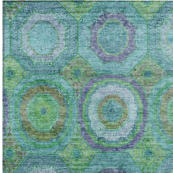 Teal Blue Lime Green And Purple Geometric Washable Indoor Outdoor Area Rug Photo 3