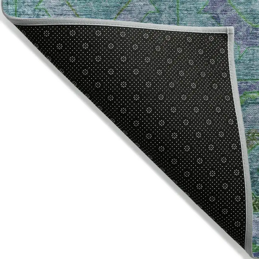 Teal Blue Lime Green And Purple Geometric Washable Indoor Outdoor Area Rug Photo 8
