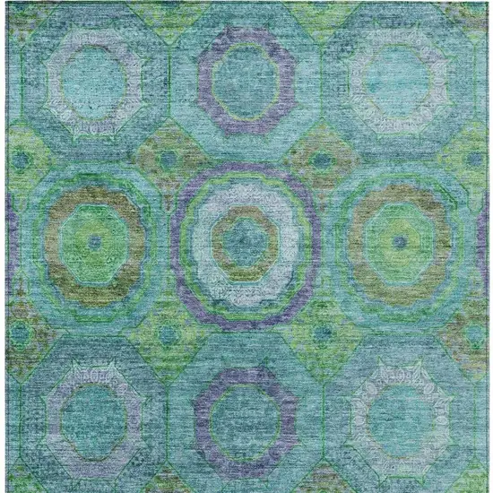 Teal Blue Lime Green And Purple Geometric Washable Indoor Outdoor Area Rug Photo 6