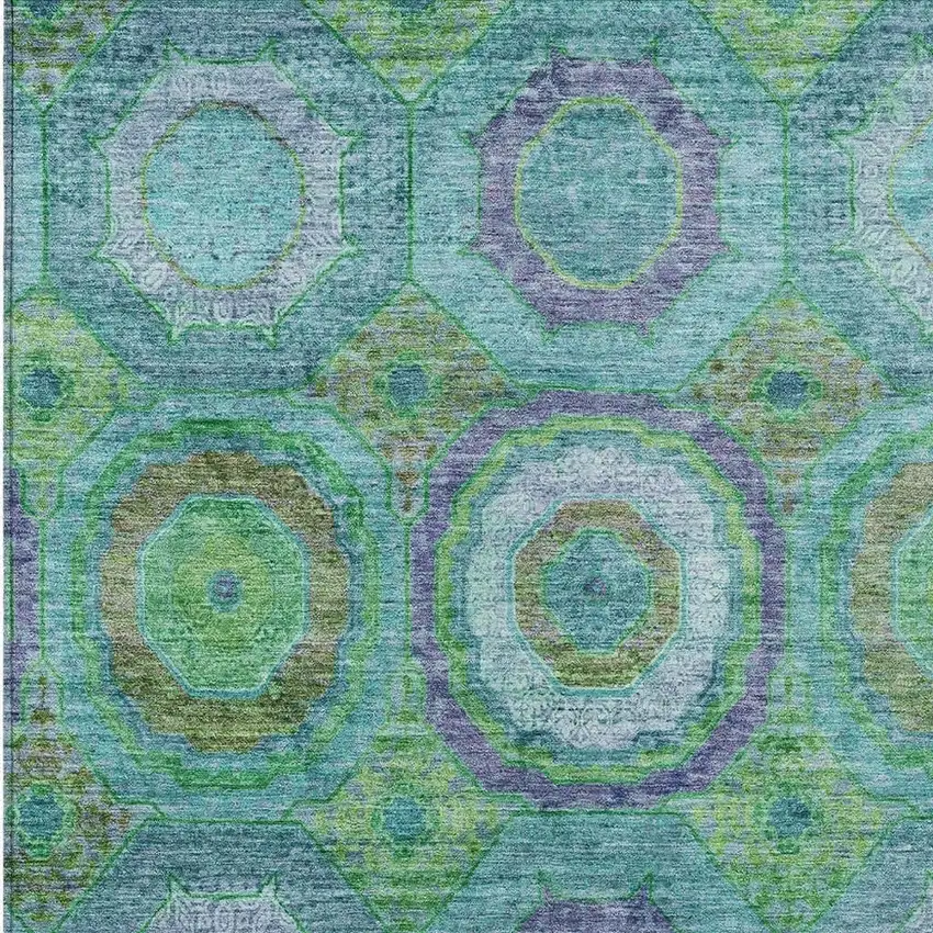 Teal Blue Lime Green And Purple Geometric Washable Indoor Outdoor Area Rug Photo 3
