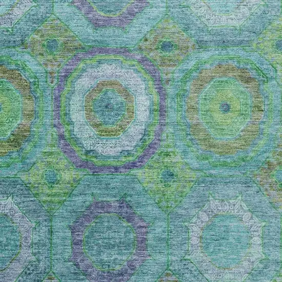 Teal Blue Lime Green And Purple Geometric Washable Indoor Outdoor Area Rug Photo 3