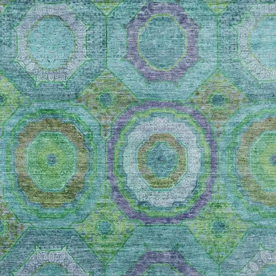 Teal Blue Lime Green And Purple Geometric Washable Indoor Outdoor Area Rug Photo 4