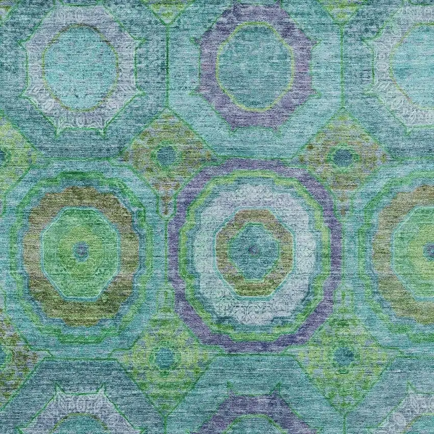 Teal Blue Lime Green And Purple Geometric Washable Indoor Outdoor Area Rug Photo 4