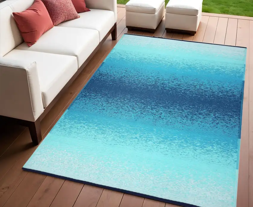 Teal Blue Machine Braided Distressed Area Rug With UV Protection Photo 1
