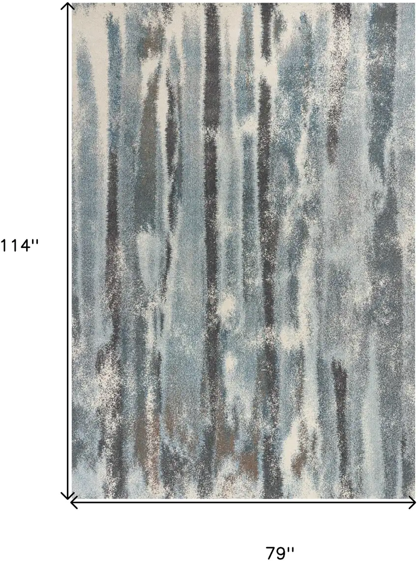 7'X10' Teal Blue Machine Woven Abstract Stripes Indoor Area Rug Photo 3