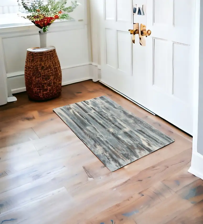 3'X5' Teal Blue Machine Woven Abstract Stripes Indoor Area Rug Photo 1