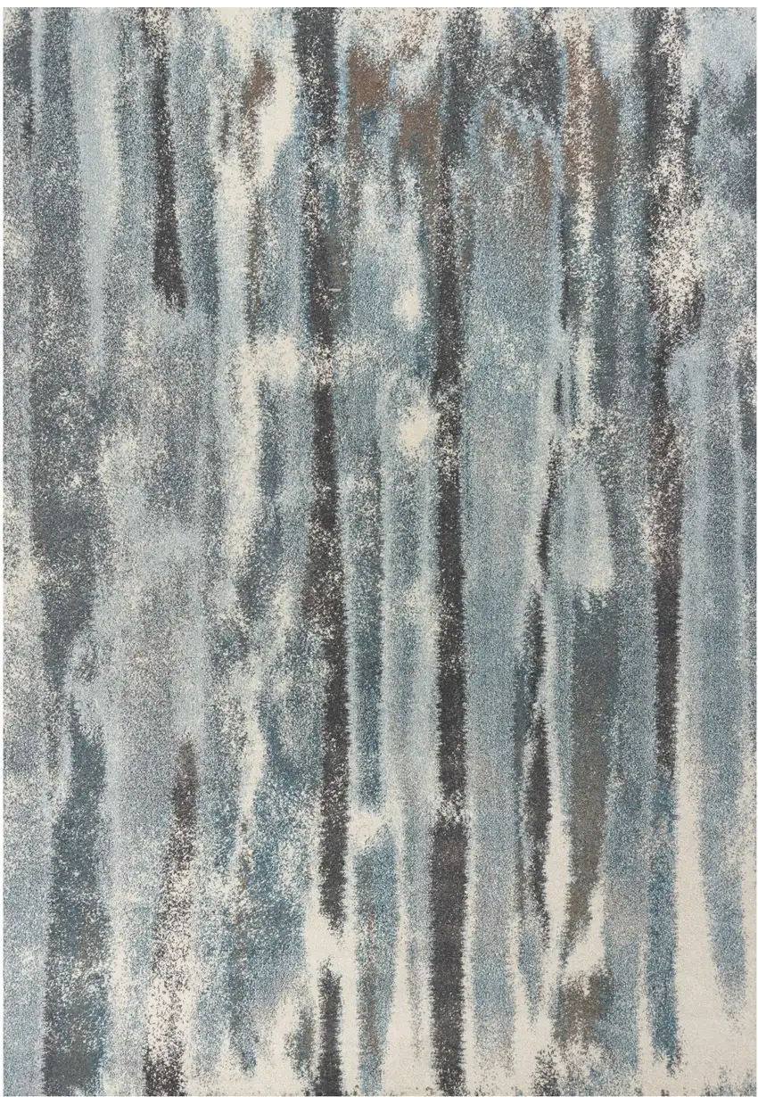 3'X5' Teal Blue Machine Woven Abstract Stripes Indoor Area Rug Photo 2