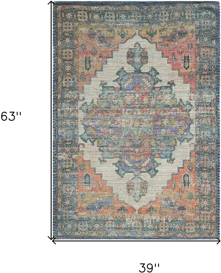 Teal Blue Machine Woven Diamond Medallion Indoor Area Rug Photo 8