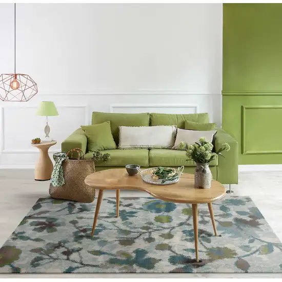 Teal Blue White And Green Floral Vines Area Rug Photo 9