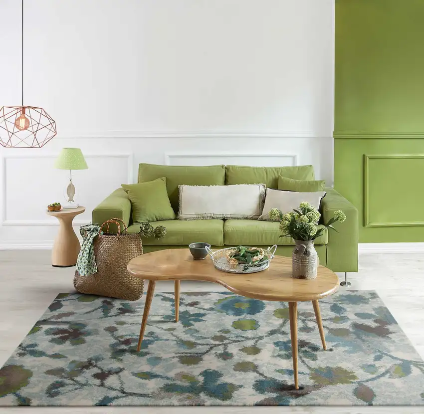 Teal Blue White And Green Floral Vines Area Rug Photo 9