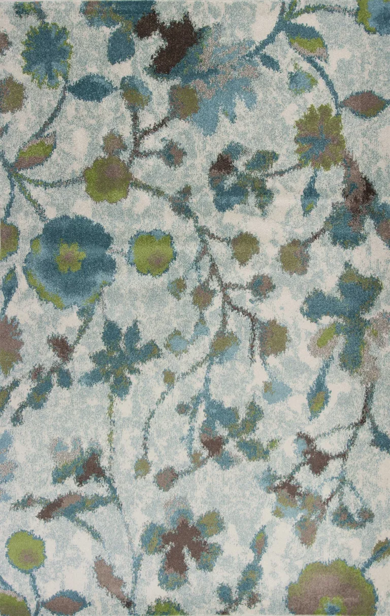 Teal Blue Machine Woven Floral Indoor Area Rug Photo 4