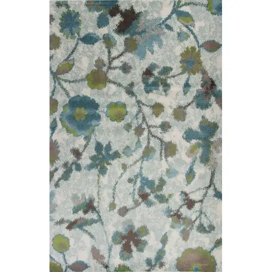 Teal Blue White And Green Floral Vines Area Rug Photo 4