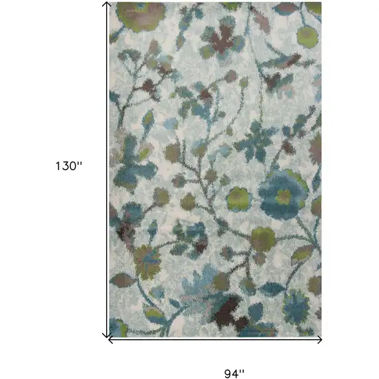 Teal Blue White And Green Floral Vines Area Rug Photo 3