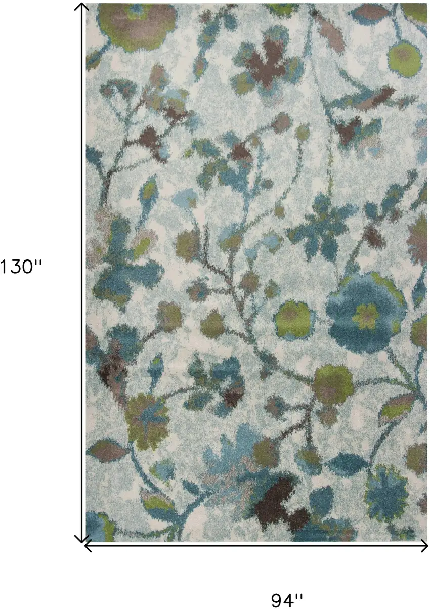 Teal Blue White And Green Floral Vines Area Rug Photo 3