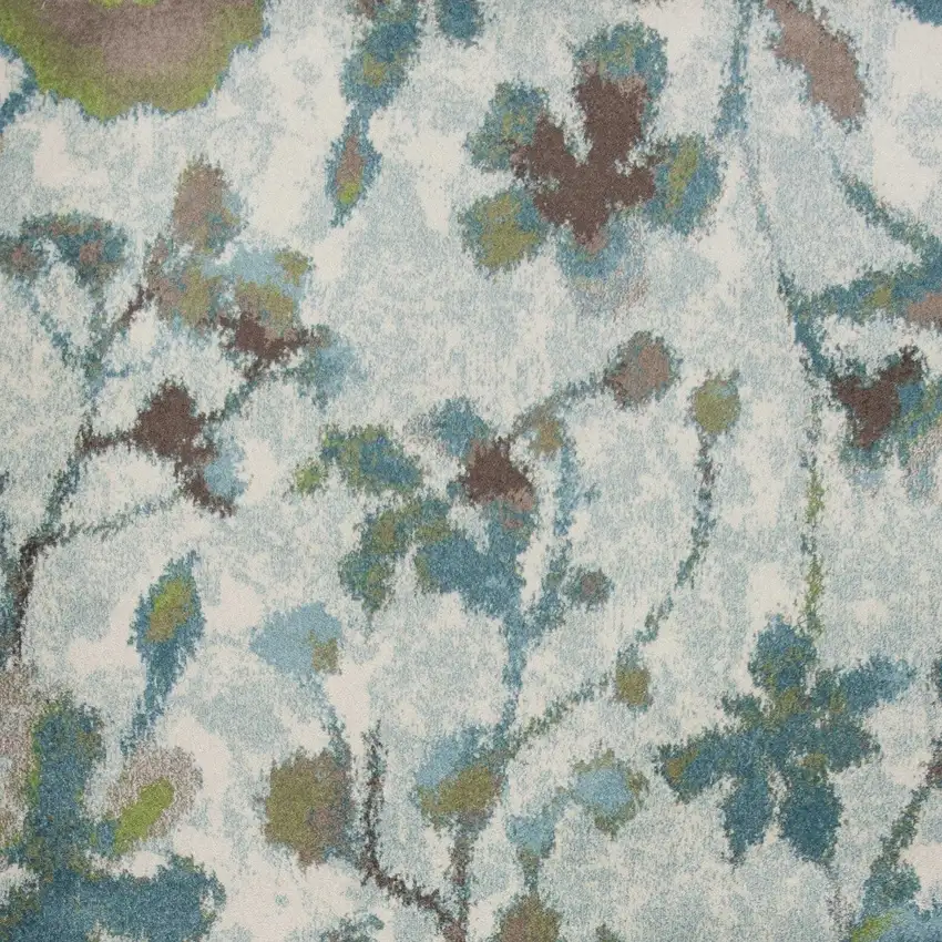 Teal Blue White And Green Floral Vines Area Rug Photo 7