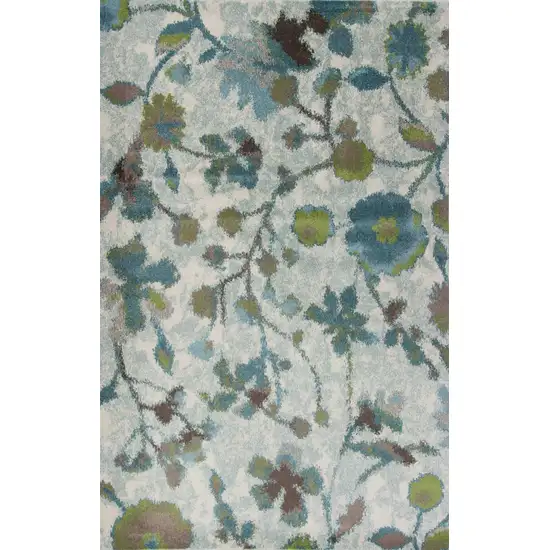 Teal Blue Green And White Floral Vines Area Rug Photo 4