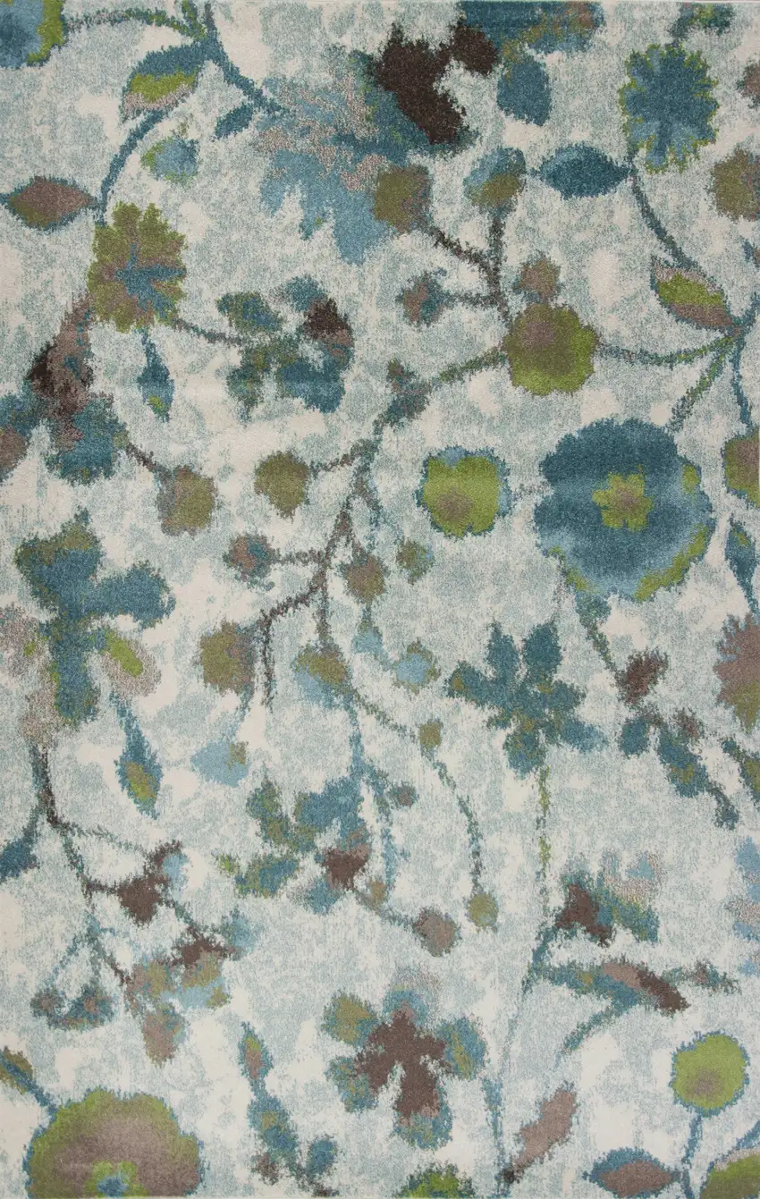 Teal Blue Green And White Floral Vines Area Rug Photo 4