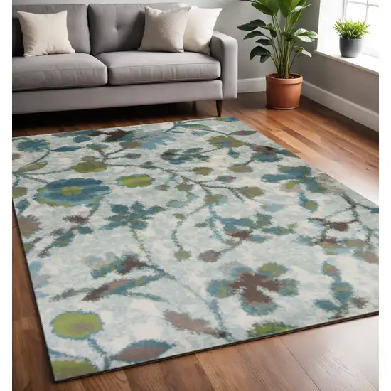 Teal Blue Green And White Floral Vines Area Rug Photo 1