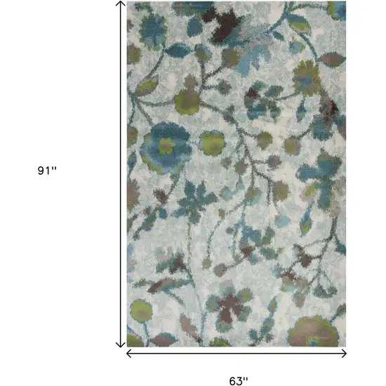 Teal Blue Green And White Floral Vines Area Rug Photo 3