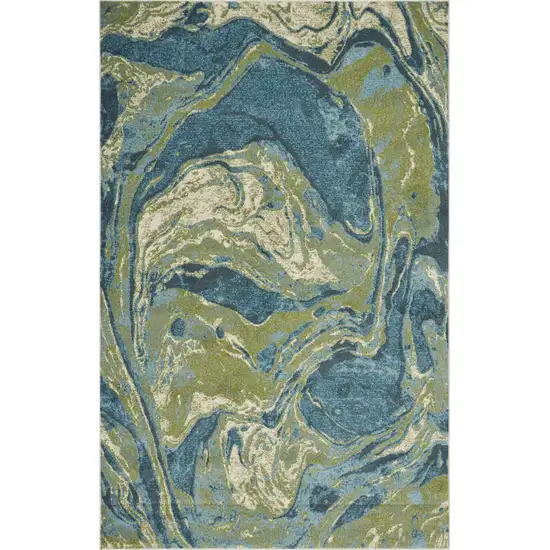 Teal Blue Machine Woven Marble Indoor Area Rug Photo 2