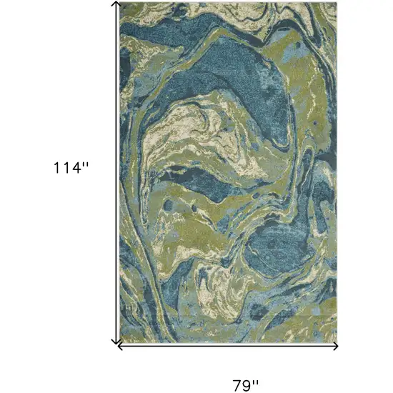Teal Blue Machine Woven Marble Indoor Area Rug Photo 3