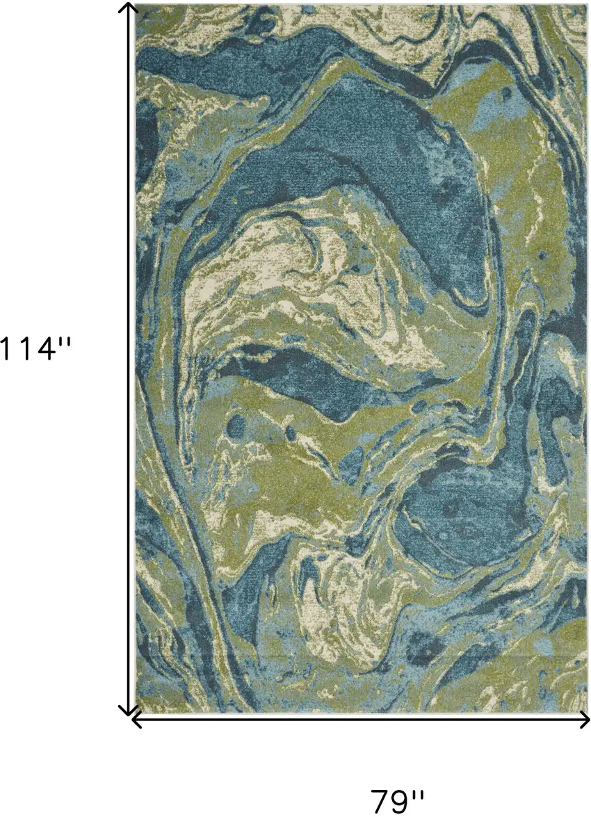 Teal Blue Machine Woven Marble Indoor Area Rug Photo 3