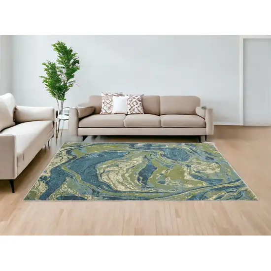 Teal Blue Machine Woven Marble Indoor Area Rug Photo 1