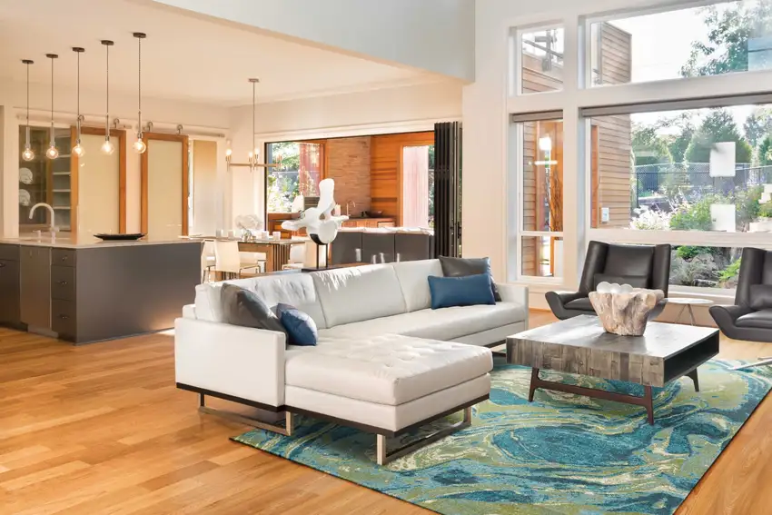 Teal Blue Machine Woven Marble Indoor Area Rug Photo 9