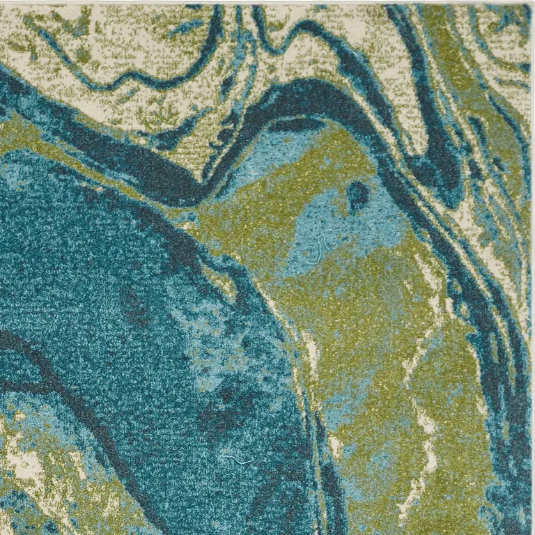 Teal Blue Machine Woven Marble Indoor Area Rug Photo 5