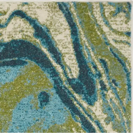 Teal Blue Machine Woven Marble Indoor Area Rug Photo 6