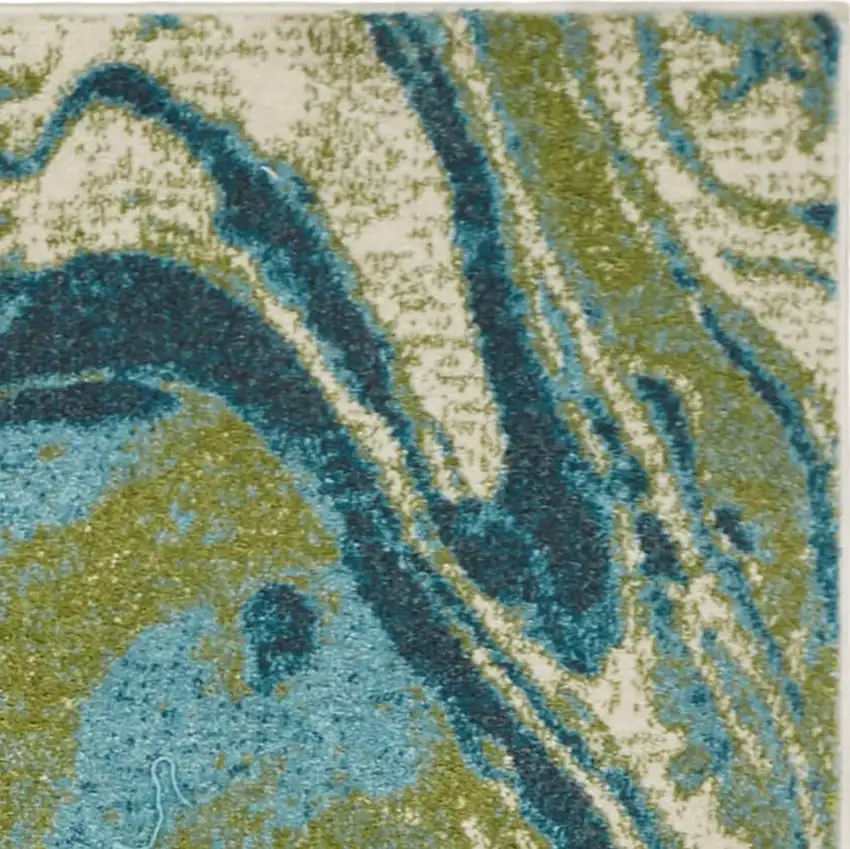 Teal Blue Machine Woven Marble Indoor Area Rug Photo 6
