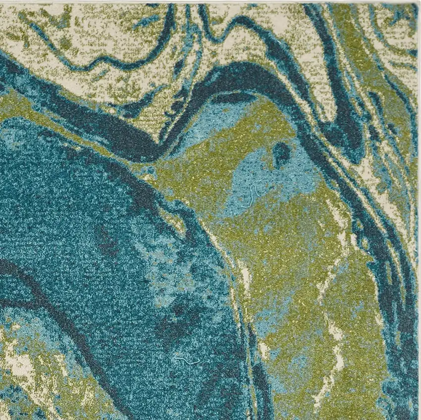 Teal Blue Machine Woven Marble Indoor Area Rug Photo 4