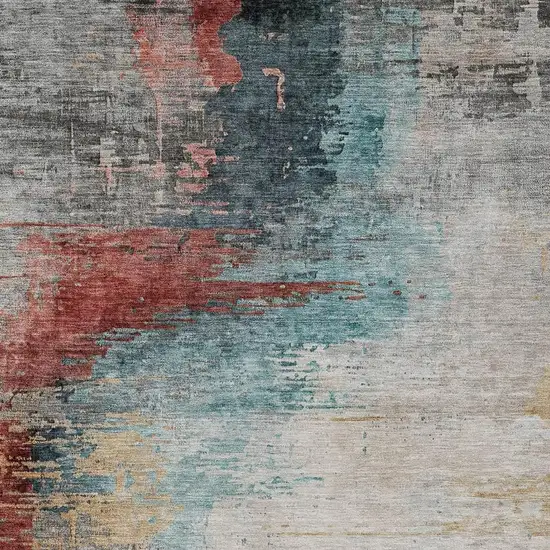 Teal Blue Mauve And Beige Abstract Washable Indoor Outdoor Area Rug Photo 3